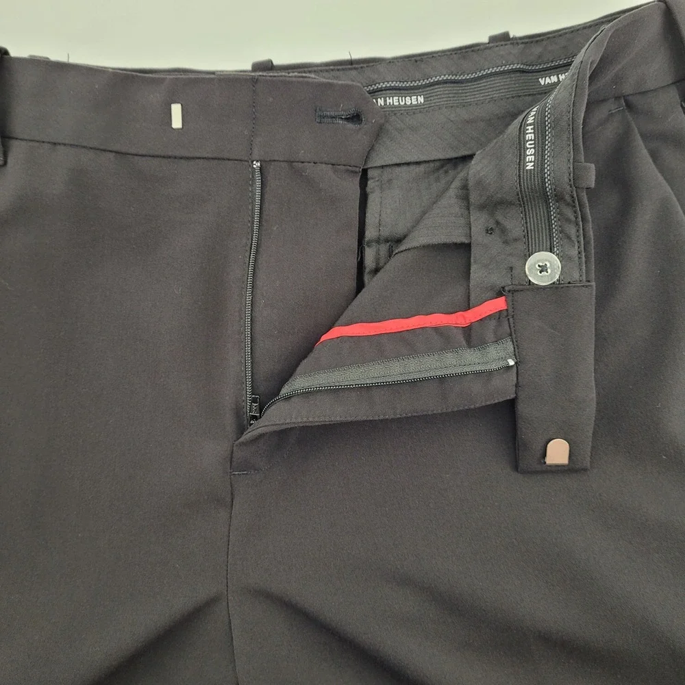 Van Heusen Flex Mens Straight Fit Dress Pants 34x34 Black Flat Front Office Wear
